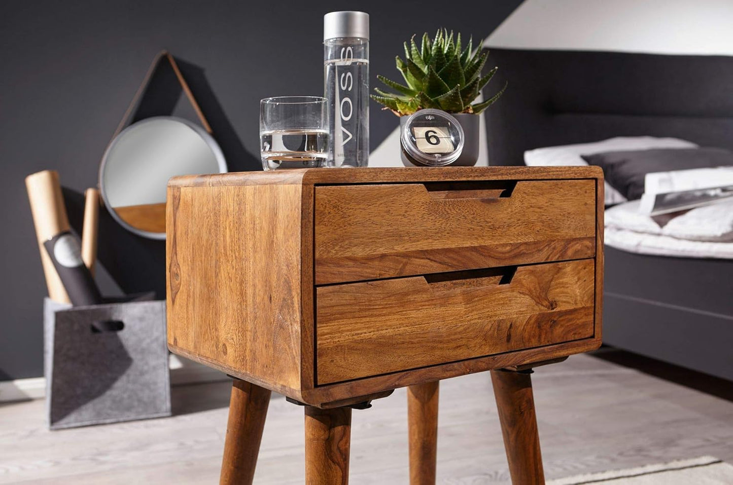 MTANK Solid Sheesham Wood Bedside Table| End Table with 2 Drawer Storage for Bedroom | (Bedside)|)