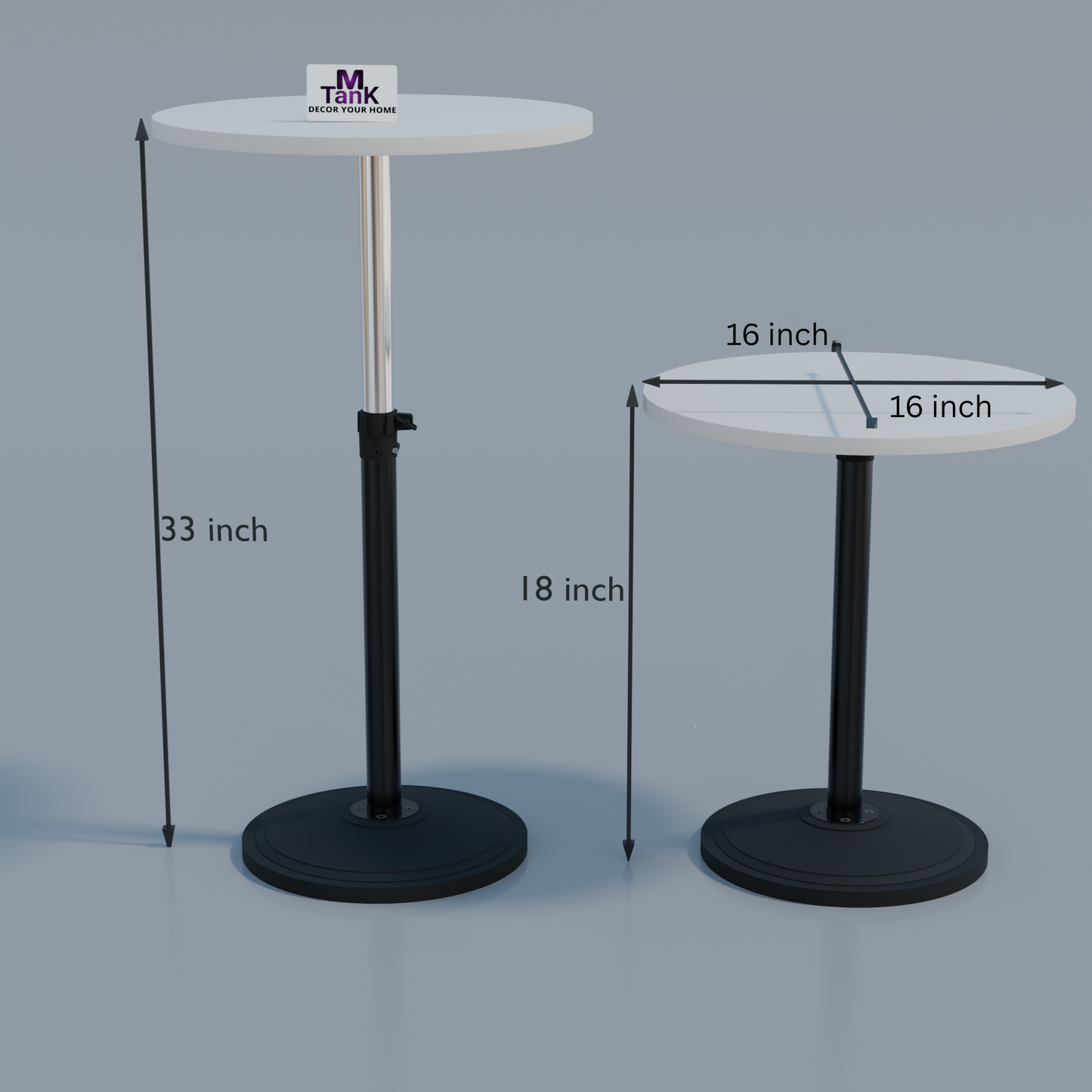 MTANK Adjustable Height Side Table for Sofa & Bed | Multipurpose Round Coffee Table with Metal Base for Bedroom, Livingroom|