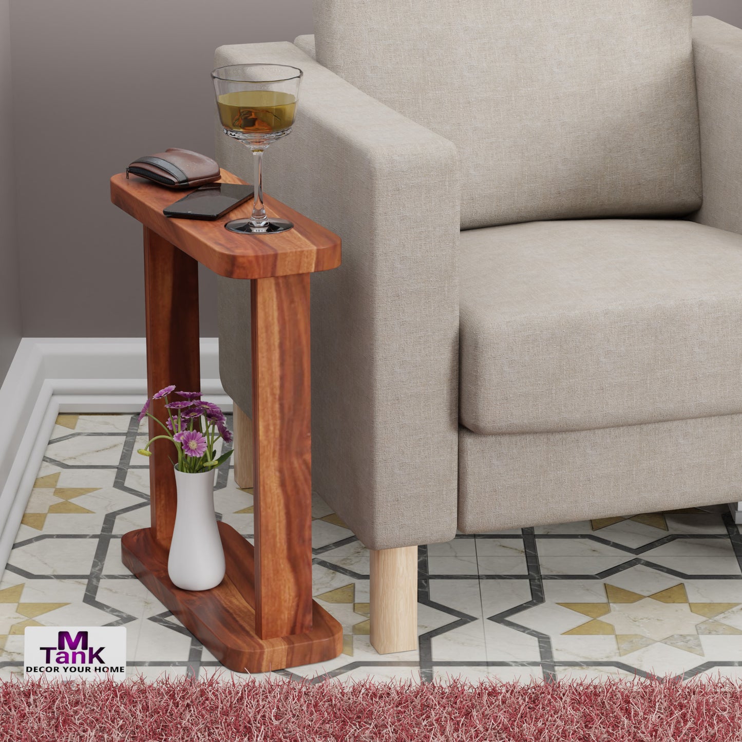 MTANK Solid Sheesham Wood Sofa Side Table| Bed Side End Table| Side Table for Living Room & Bedroom |(Sofa side)|