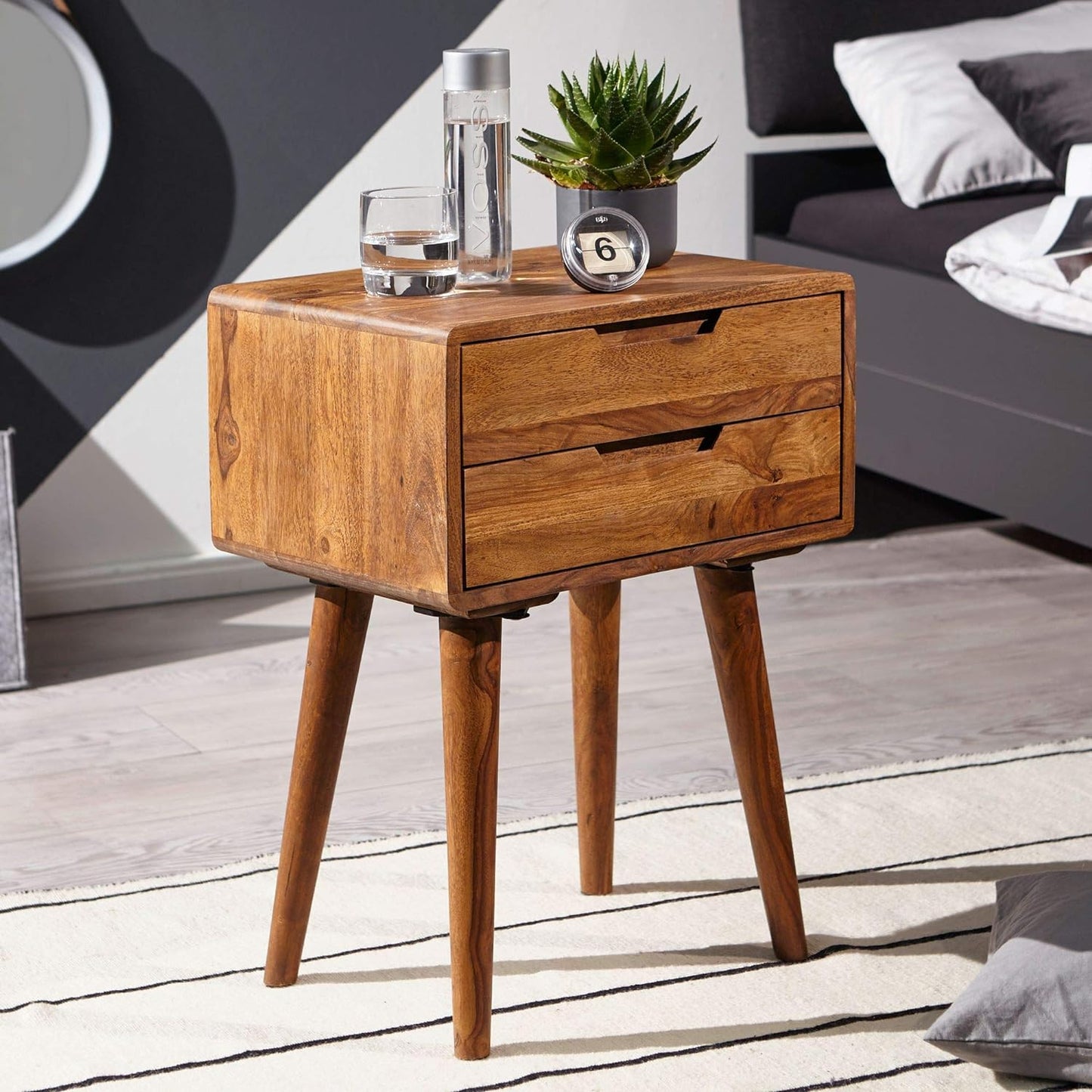 MTANK Solid Sheesham Wood Bedside Table| End Table with 2 Drawer Storage for Bedroom | (Bedside)|)