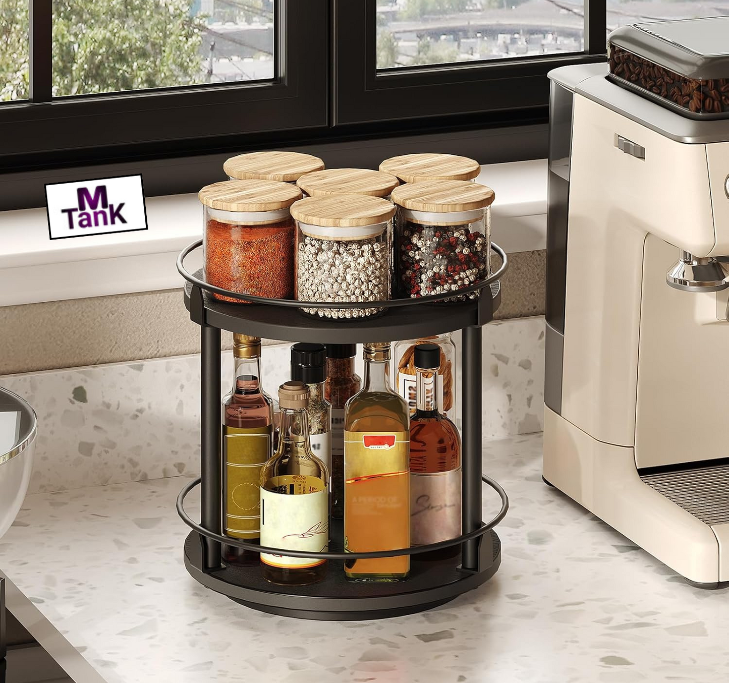 MTANK 2-Tier Rotating Spice Rack Organizer – 360° Rotating Rack for Kitchen Countertop for Jars, Bottles & Condiments||