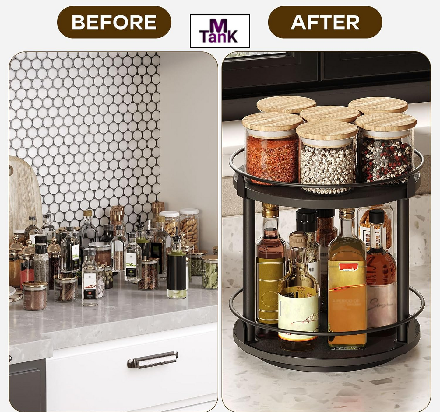 MTANK 2-Tier Rotating Spice Rack Organizer – 360° Rotating Rack for Kitchen Countertop for Jars, Bottles & Condiments||