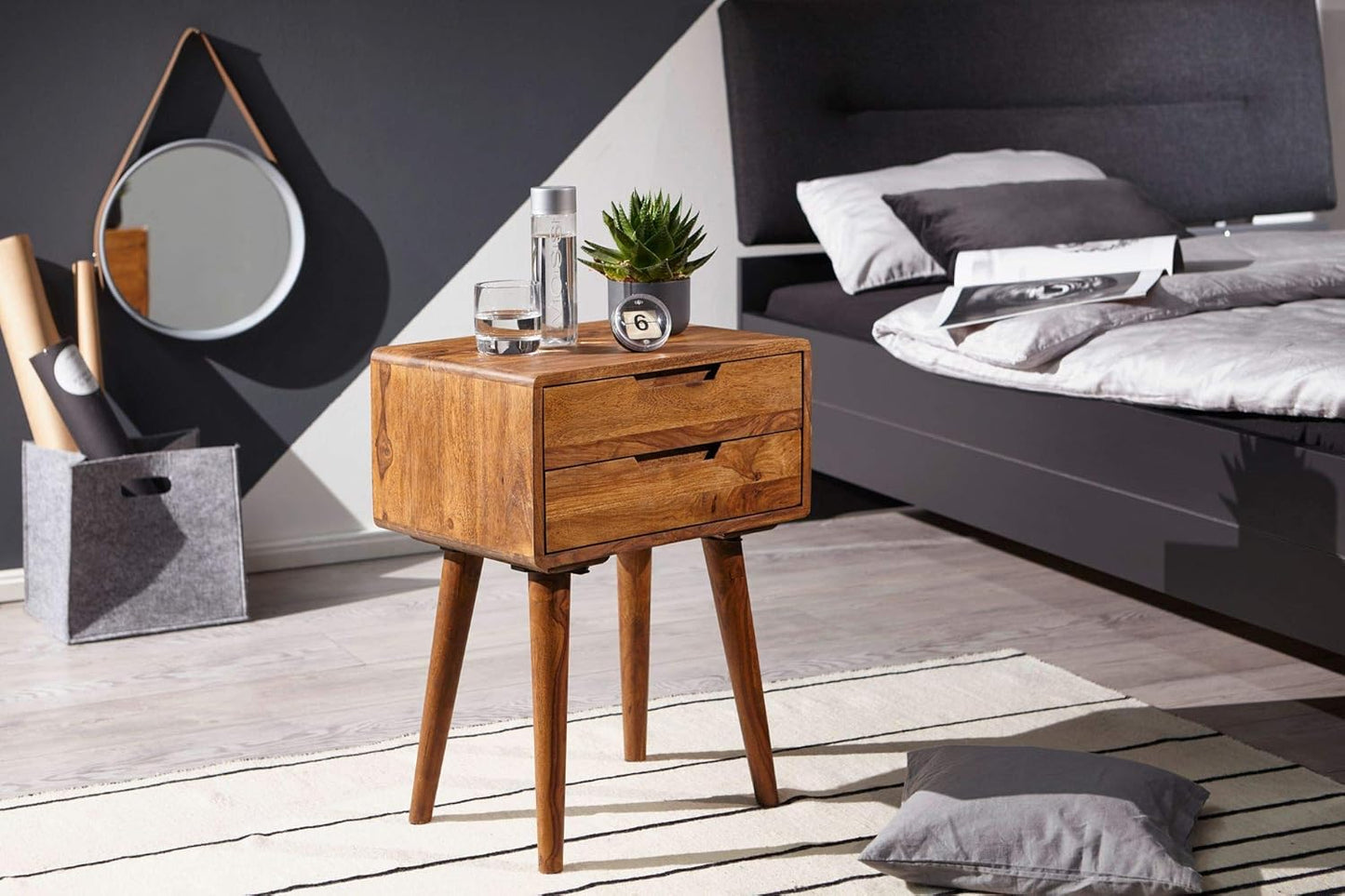 MTANK Solid Sheesham Wood Bedside Table| End Table with 2 Drawer Storage for Bedroom | (Bedside)|)