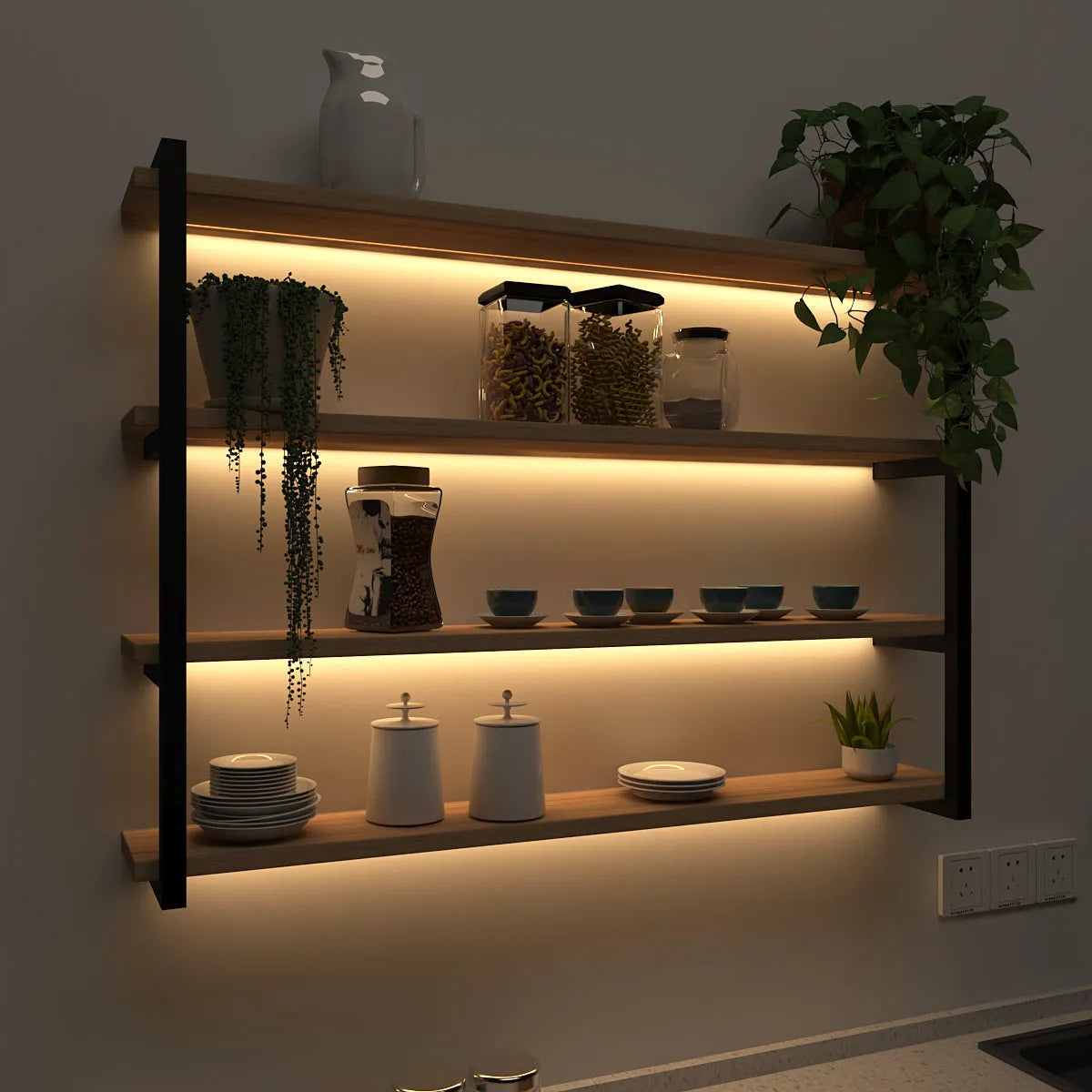 MTANK Wooden Floating Wall Shelf For Kitchen| Contemporary Design| Rustic Wood Wall Shelf Set Of 4 Tier| (Wall shelf-4)