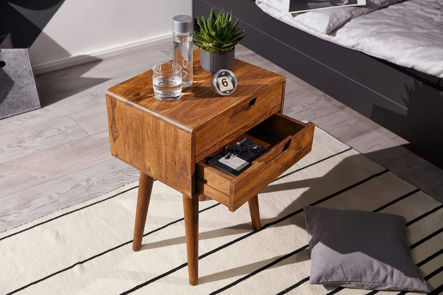 MTANK Solid Sheesham Wood Bedside Table| End Table with 2 Drawer Storage for Bedroom | (Bedside)|)