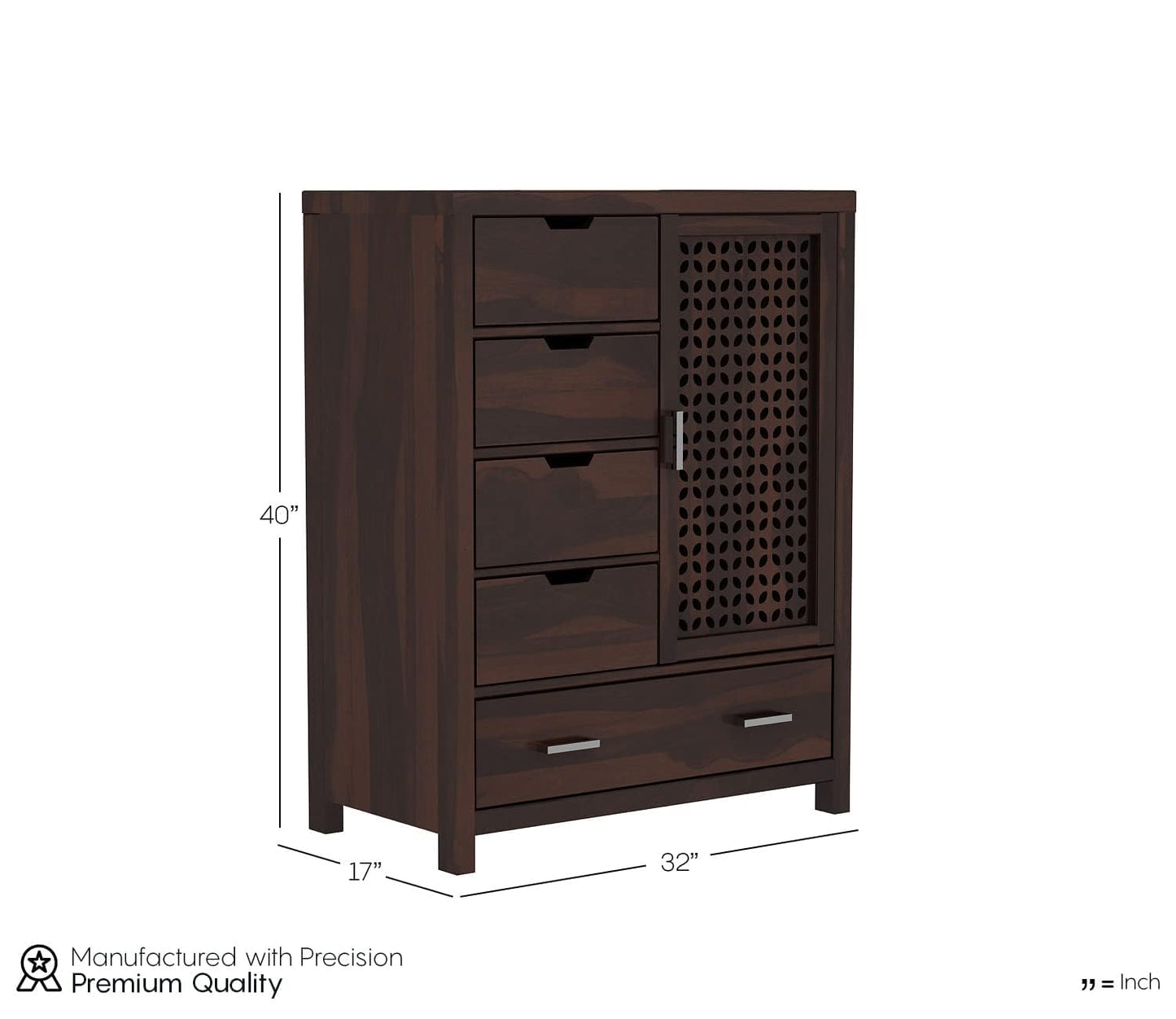 MTANK Solid Sheesham Wood Cabinet| Premium Chest of Drawers with 5 Drawer with Storage| (Walnut Finish)