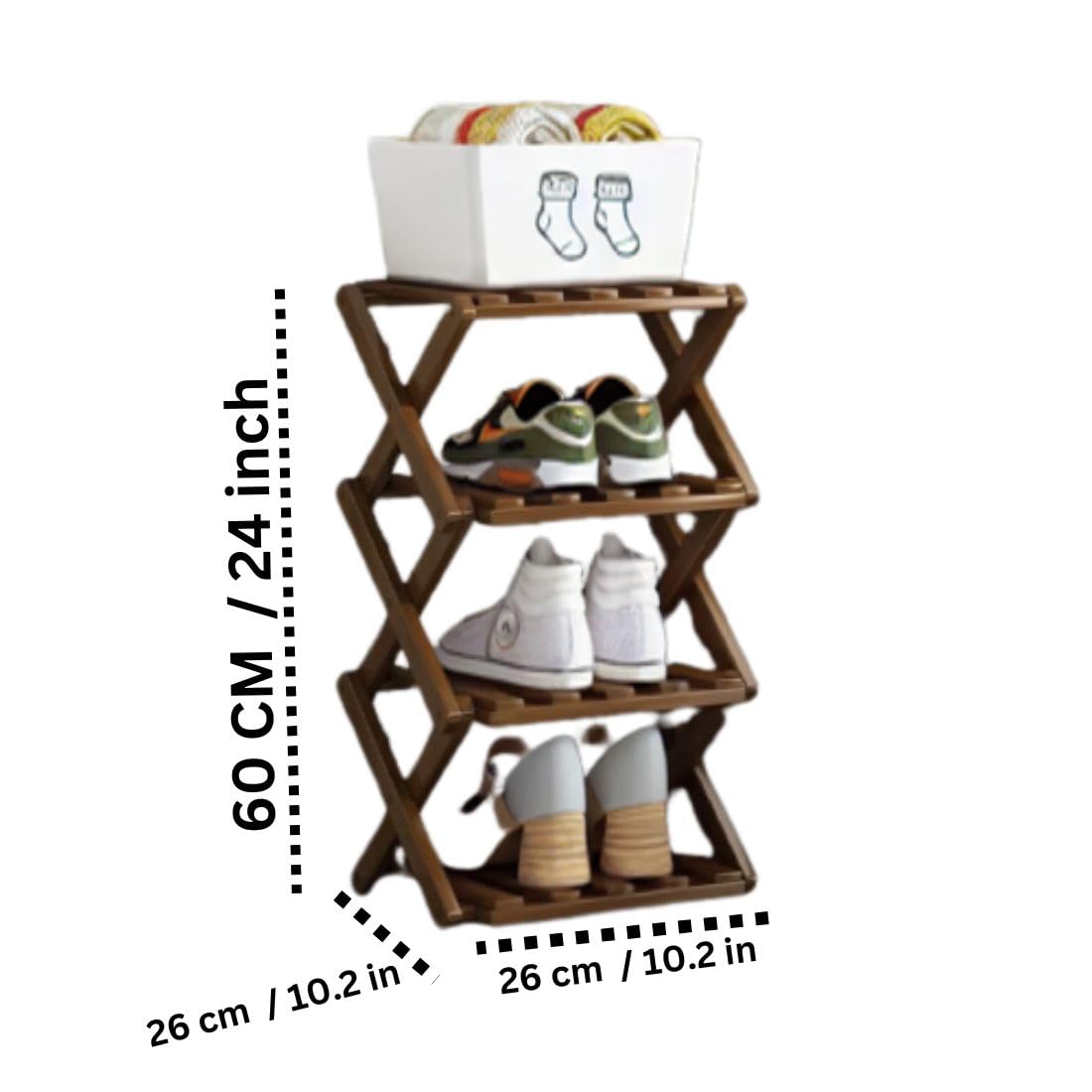 MTANK Wooden Foldable Shoes Rack & Plant Stand| Wooden Rack For Home & Garden| Modern 4 Layer Corner Decor Stand| (Shoe rack)