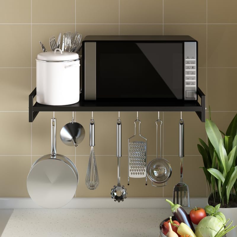 MTANK Wall Mount Microwave Oven Stand – Industrial Wooden & Metal Shelf for Kitchen Storage, Oven & Toaster ||