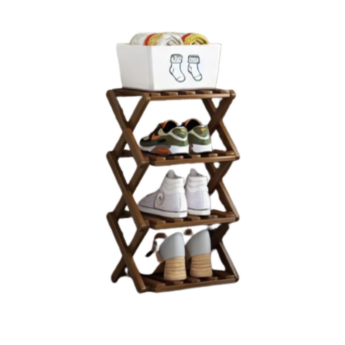 MTANK Wooden Foldable Shoes Rack & Plant Stand| Wooden Rack For Home & Garden| Modern 4 Layer Corner Decor Stand| (Shoe rack)