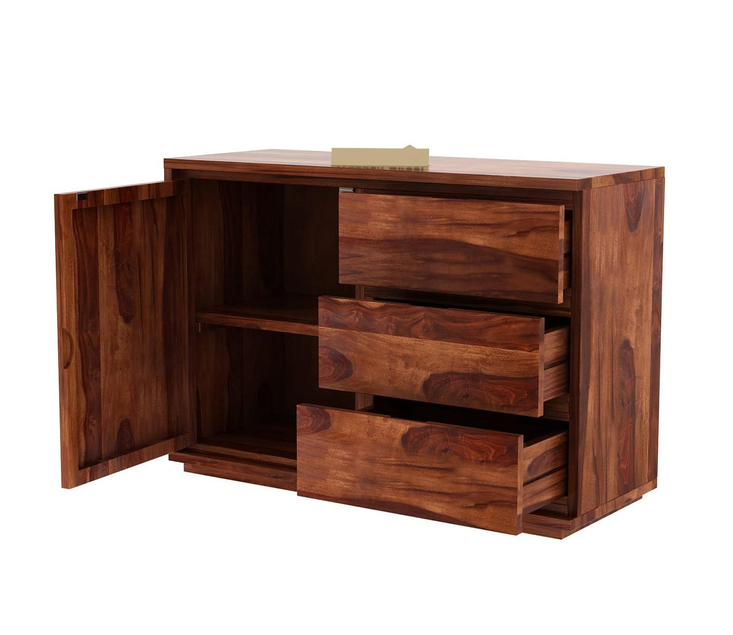 MTANK Solid Sheesham Wood Sideboard Cabinet| Chest of Drawers with 3 Drawer with Storage| Luxury Multipurpose Storage Cabinet| (Teak Finish)|