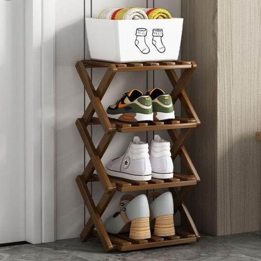 MTANK Wooden Foldable Shoes Rack & Plant Stand| Wooden Rack For Home & Garden| Modern 4 Layer Corner Decor Stand| (Shoe rack)