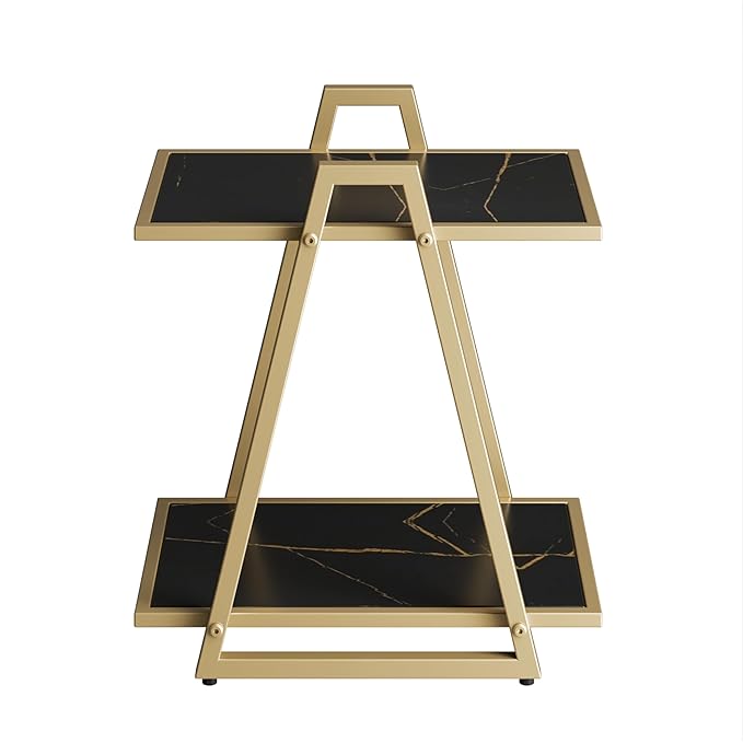 MTANK Gray&Gold End Table| Marble Finish Luxury, Premium Side Table for Bedroom Living Room|(Triangle-G)