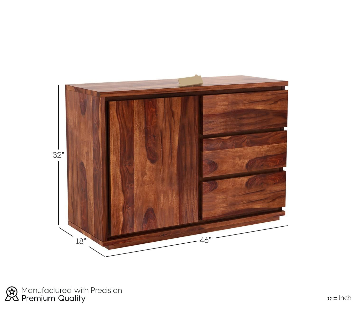 MTANK Solid Sheesham Wood Sideboard Cabinet| Chest of Drawers with 3 Drawer with Storage| Luxury Multipurpose Storage Cabinet| (Teak Finish)|