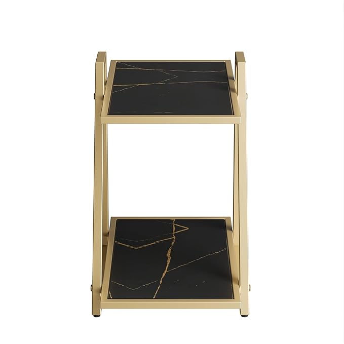 MTANK Gray&Gold End Table| Marble Finish Luxury, Premium Side Table for Bedroom Living Room|(Triangle-G)