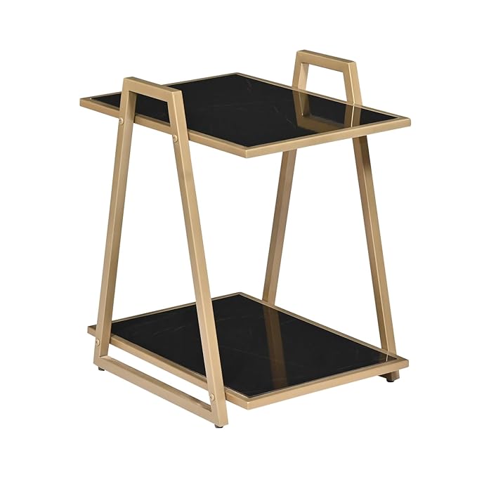 MTANK Gray&Gold End Table| Marble Finish Luxury, Premium Side Table for Bedroom Living Room|(Triangle-G)
