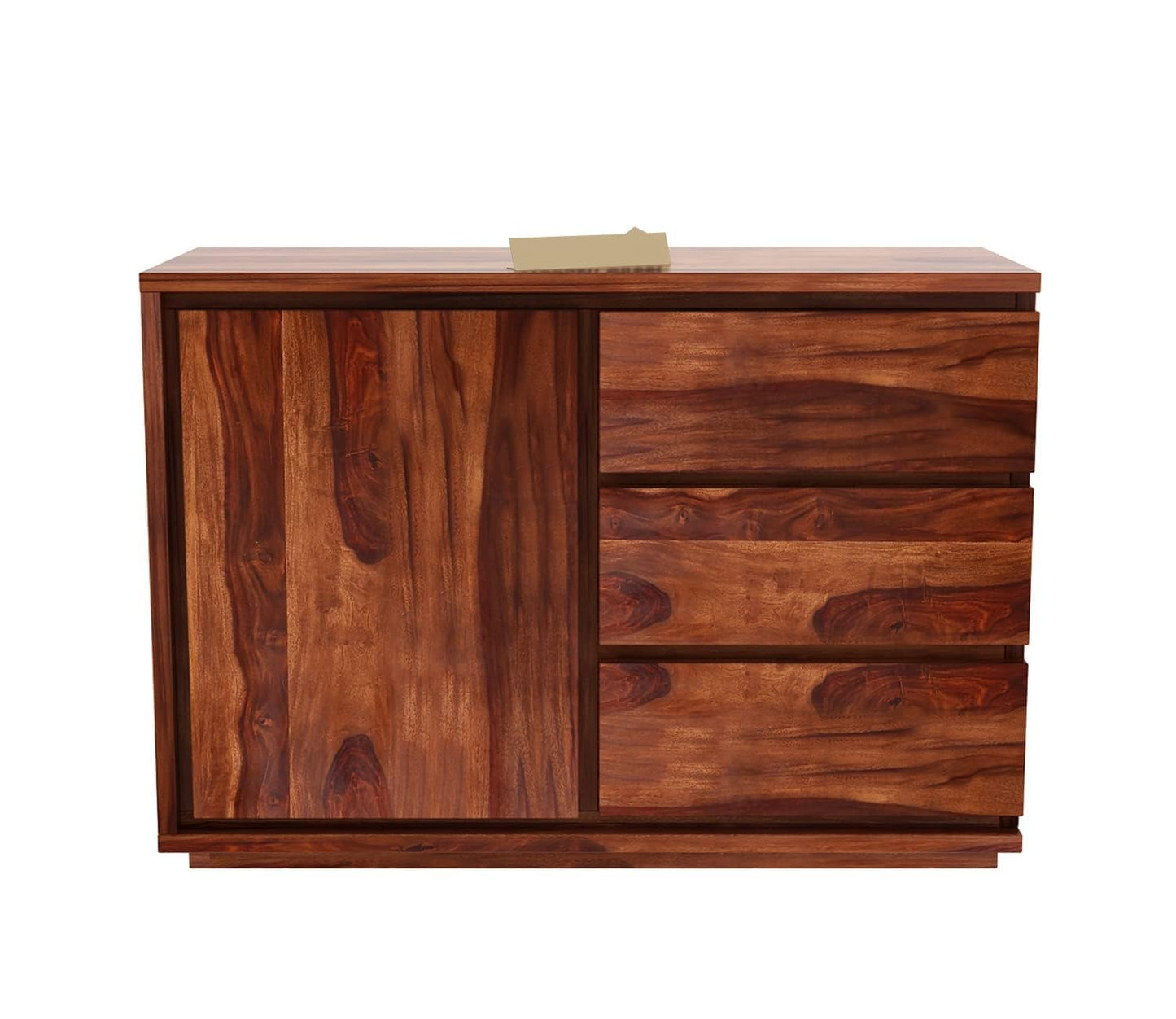MTANK Solid Sheesham Wood Sideboard Cabinet| Chest of Drawers with 3 Drawer with Storage| Luxury Multipurpose Storage Cabinet| (Teak Finish)|