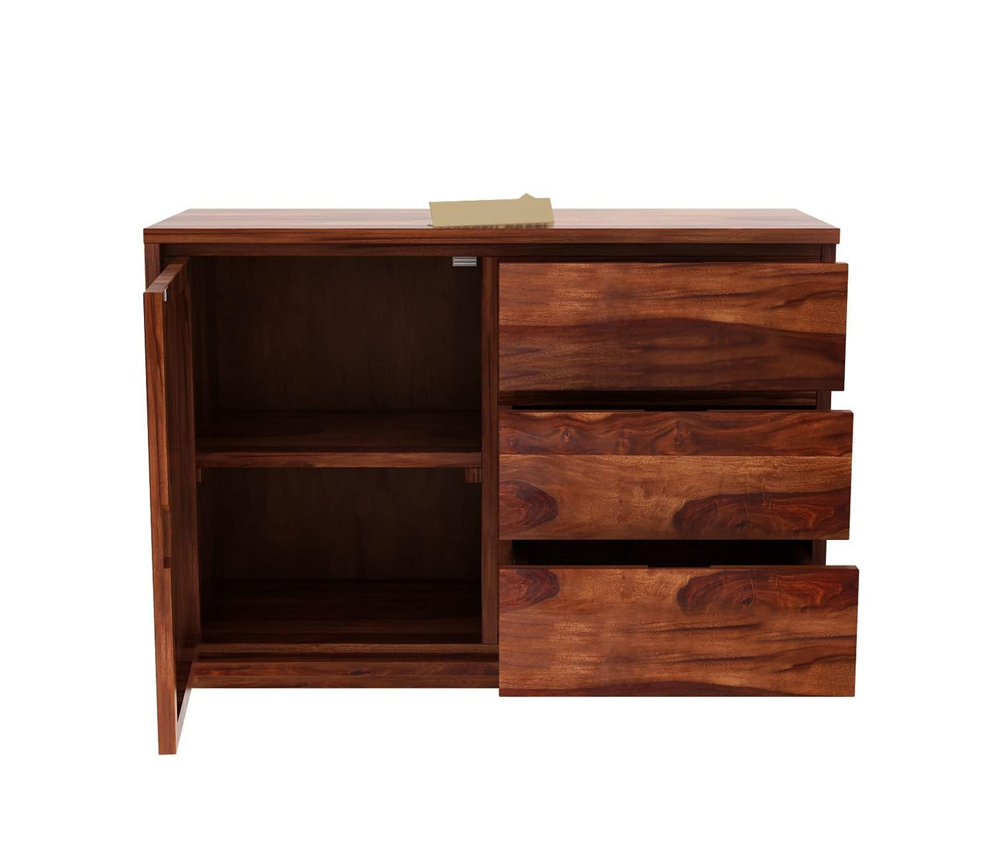 MTANK Solid Sheesham Wood Sideboard Cabinet| Chest of Drawers with 3 Drawer with Storage| Luxury Multipurpose Storage Cabinet| (Teak Finish)|