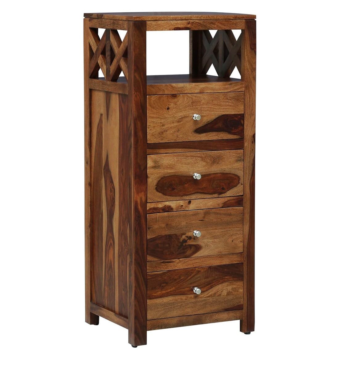 MTANK Solid Sheesham Wood Cabinet for Storage | Wooden Chest of Drawer For Kitchen and Home with 4 Drawers | (Natural Brown)