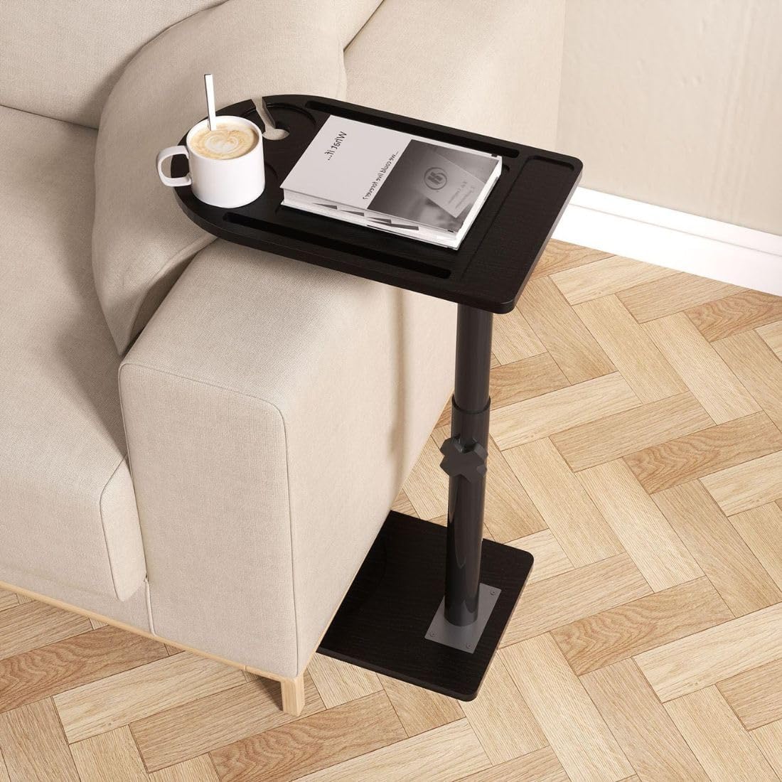 MTANK Couch Side Table| 360° Moving C-Shaped End Table| Slides Under Couch & Bed| (CNC)