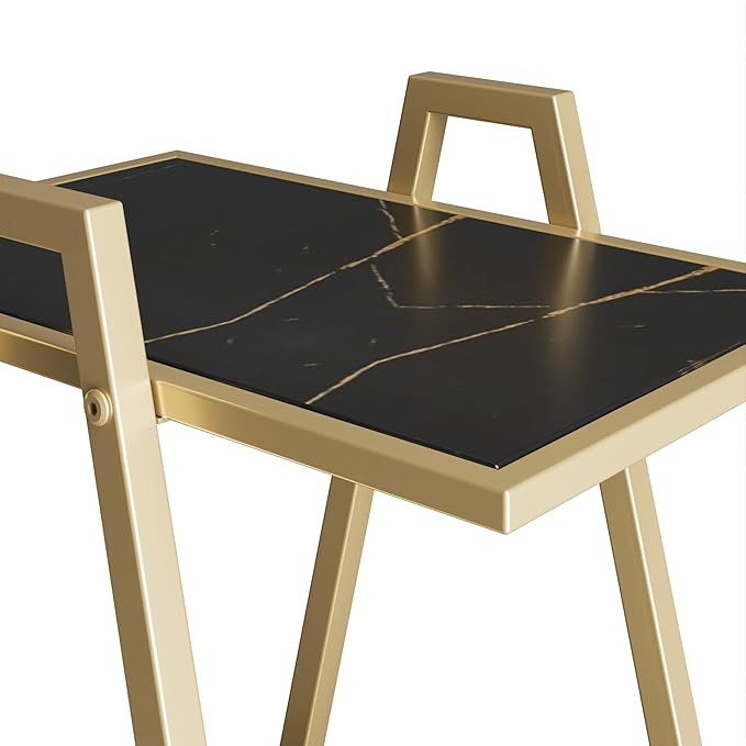 MTANK Gray&Gold End Table| Marble Finish Luxury, Premium Side Table for Bedroom Living Room|(Triangle-G)