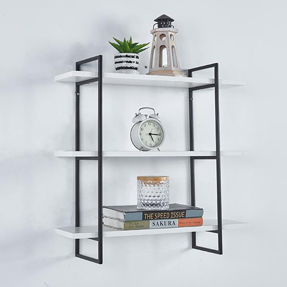 MTANK 3-Tier Floating Wall Shelf For Wall Décor & Storage| Wall Shelf For Bedroom, Living Room, Kitchen| (White Hook)
