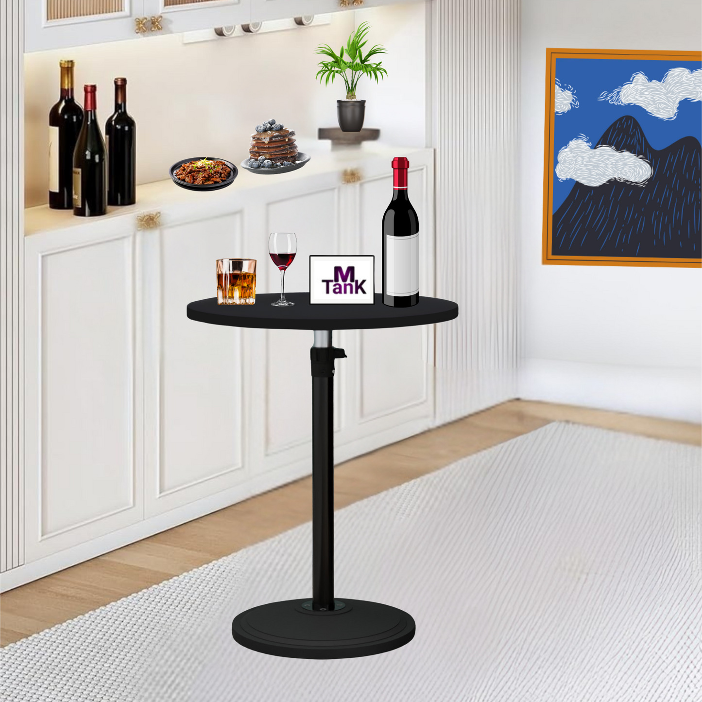 MTANK Adjustable Height Side Table for Sofa & Bed | White Multipurpose Round Coffee Table with Metal Base for Livingroom|