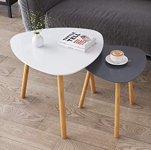 MTANK Wooden Coffee Table | Triangle Nesting End Table With Bamboo For Living Room | Modern Coffee Table For Office and Home| (WG)