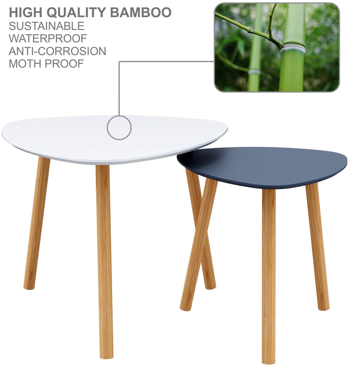 MTANK Wooden Coffee Table | Triangle Nesting End Table With Bamboo For Living Room | Modern Coffee Table For Office and Home| (WG)