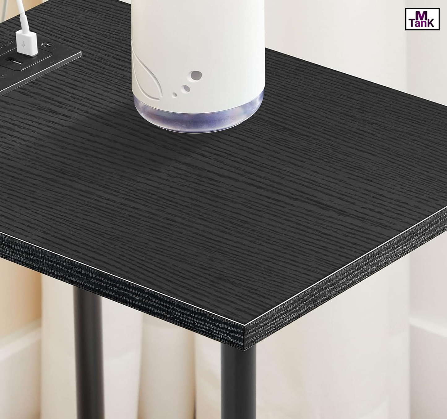 MTANK Black Sofa side End Table with Charging Port—2 Tier Small Couch Table with Open Storage Shelf with USB Ports and Outlets||