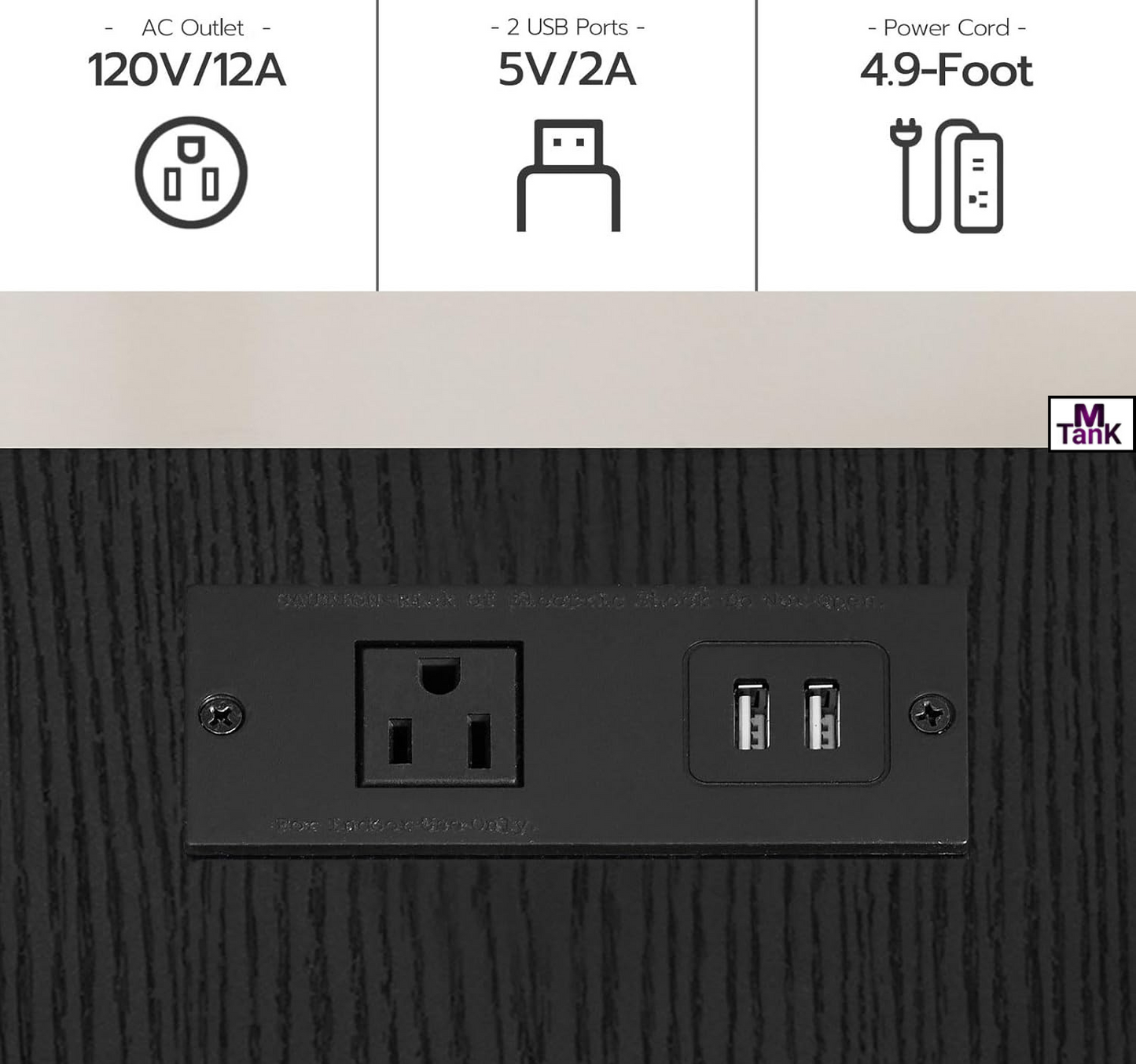 MTANK Black Sofa side End Table with Charging Port—2 Tier Small Couch Table with Open Storage Shelf with USB Ports and Outlets||