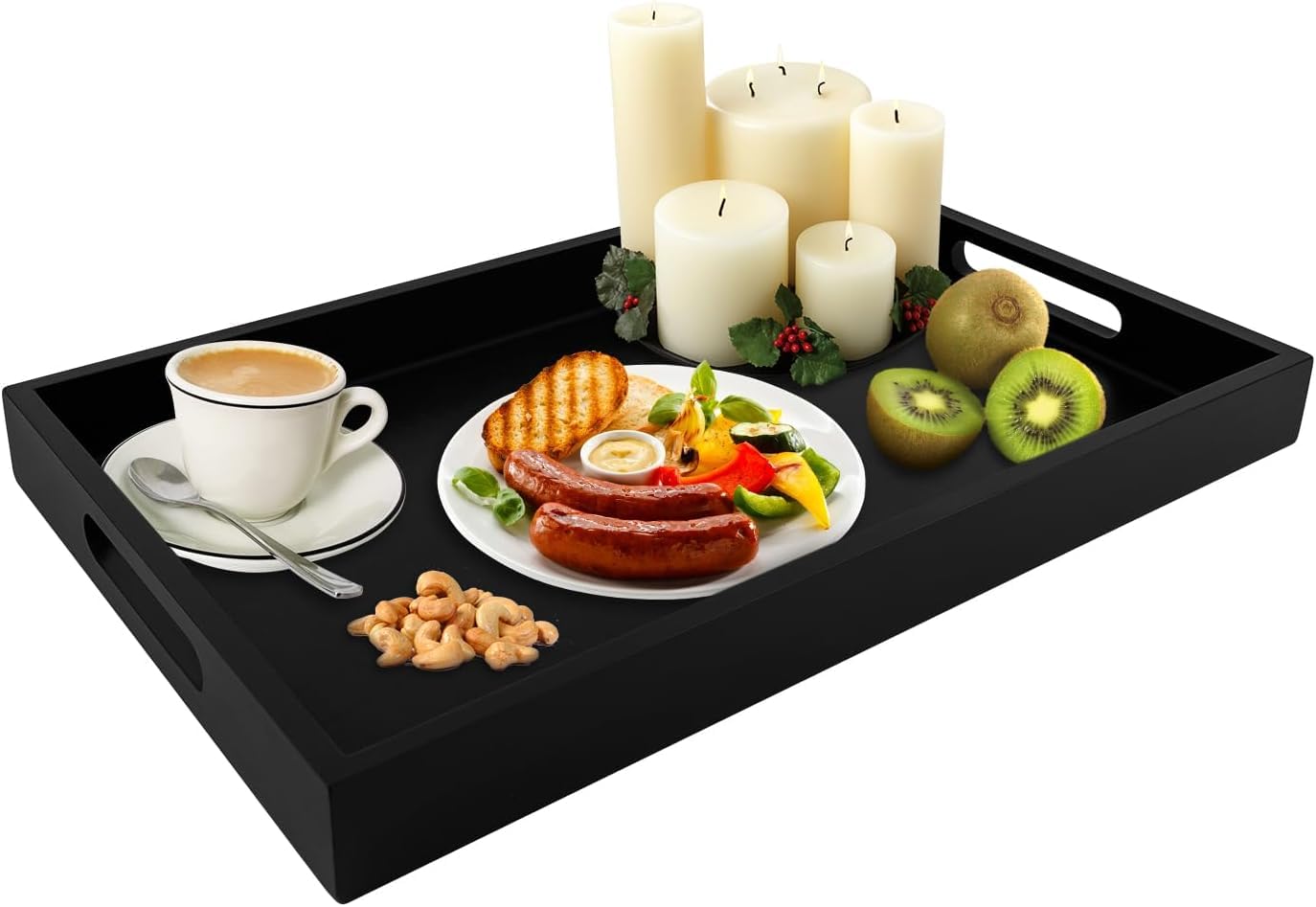 MTANK Serving Tray With Handles| Food Serving Tray| Designing Tray To Serving Tea, Coffee, Etc.| (Black Tray)