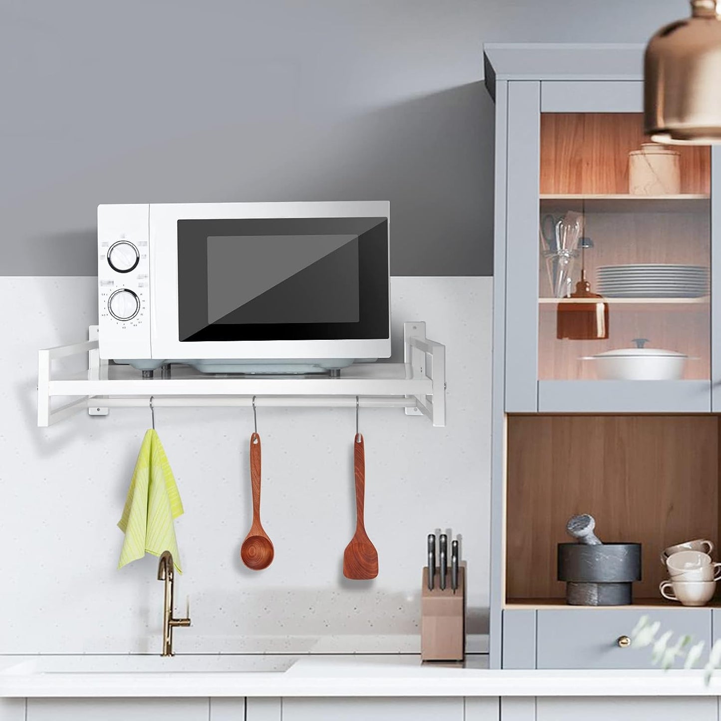 MTANK Wall Mount Microwave Oven Stand – Industrial Wooden & Metal Shelf for Kitchen Storage, Oven & Toaster ||