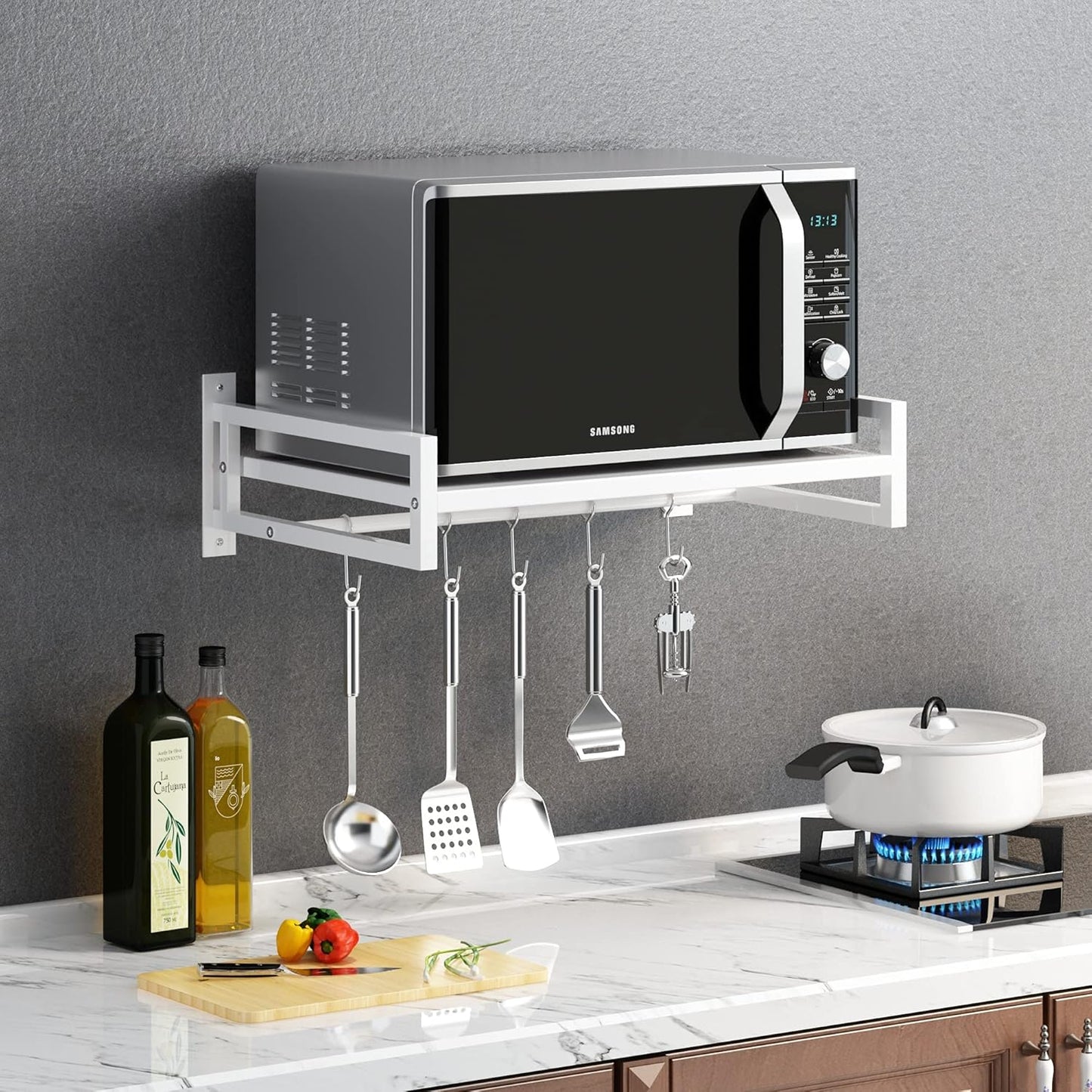 MTANK Wall Mount Microwave Oven Stand – Industrial Wooden & Metal Shelf for Kitchen Storage, Oven & Toaster ||