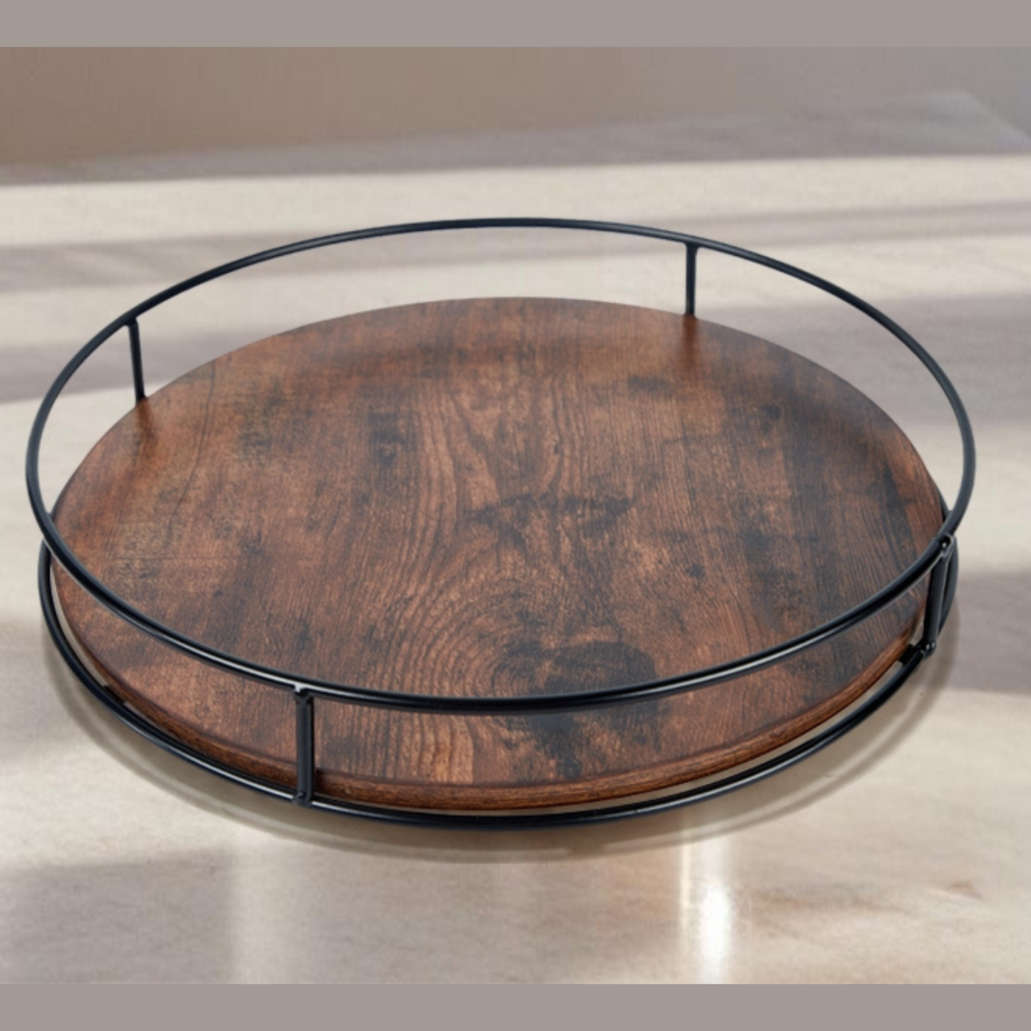 MTANK Lazy Susan Turntable Organizer – 12 Inch Wood & Metal Kitchen Storage Tray for Cabinet, Pantry & Tabletop Rotation|