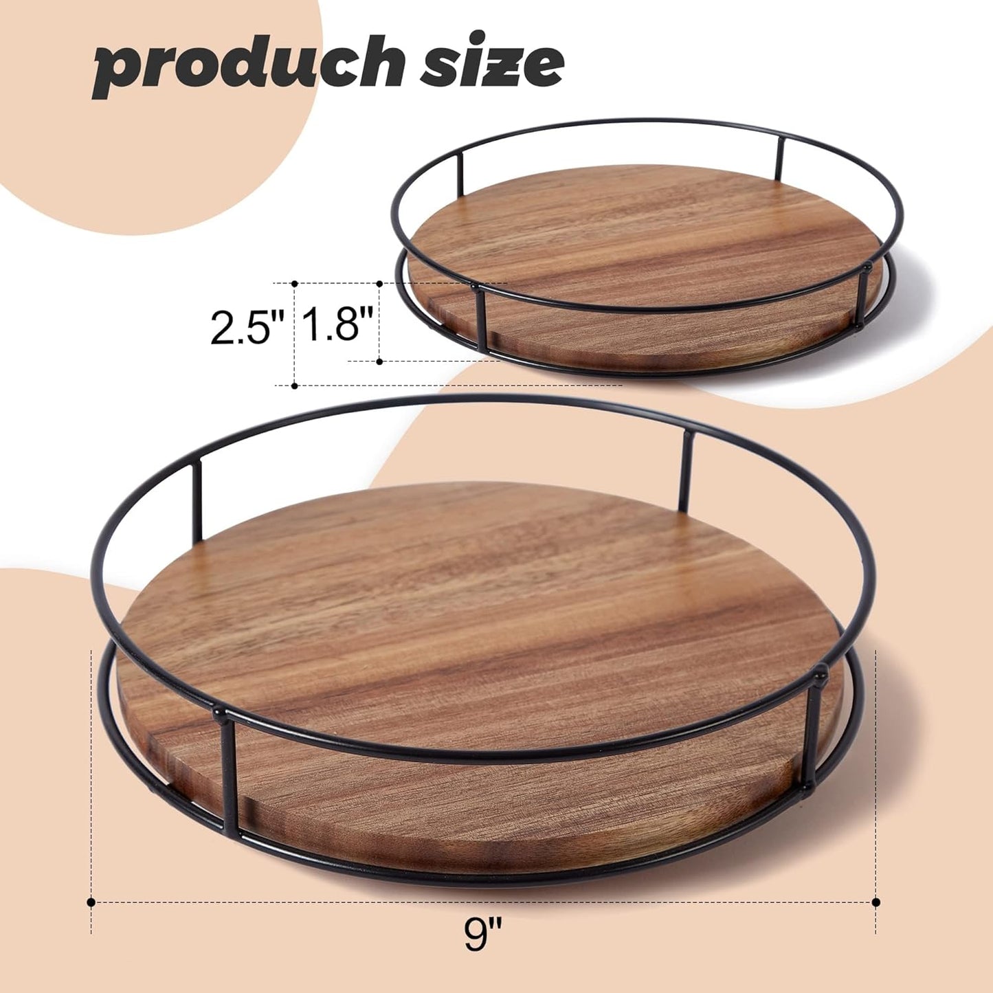 MTANK Lazy Susan Turntable Organizer – 12 Inch Wood & Metal Kitchen Storage Tray for Cabinet, Pantry & Tabletop Rotation|