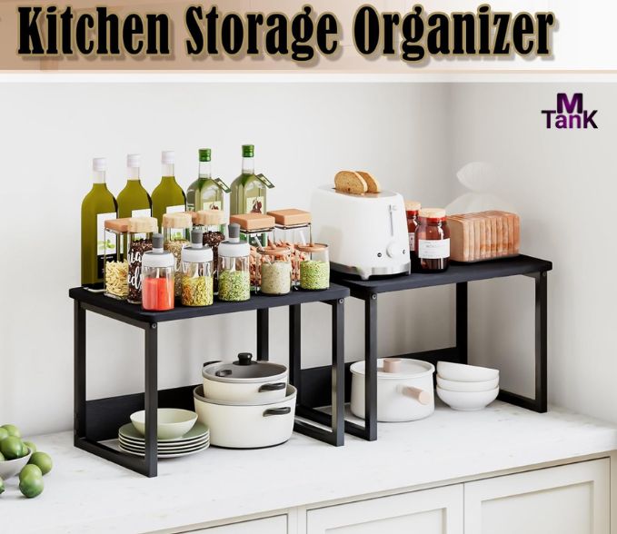 MTANK Microwave Stand – Kitchen Spice Rack Organizer Jar Organizer Stand for Countertop for Toaster, Jars, Cookware & Utensils|
