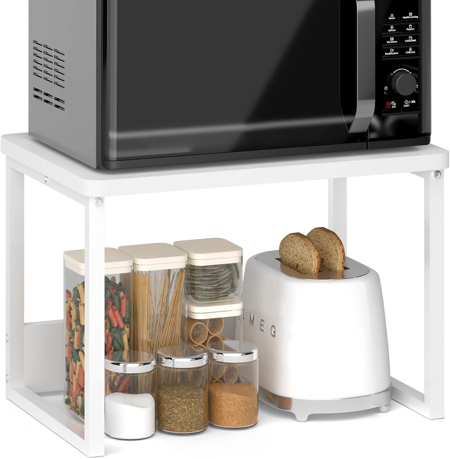 MTANK Microwave Stand – Kitchen Spice Rack Organizer Jar Organizer Stand for Countertop for Toaster, Jars, Cookware & Utensils|