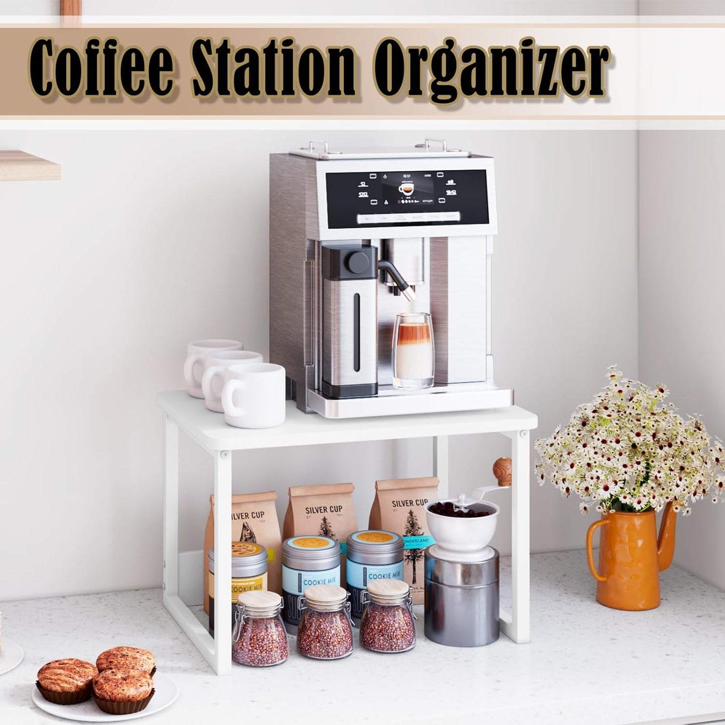 MTANK Microwave Stand – Kitchen Spice Rack Organizer Jar Organizer Stand for Countertop for Toaster, Jars, Cookware & Utensils|