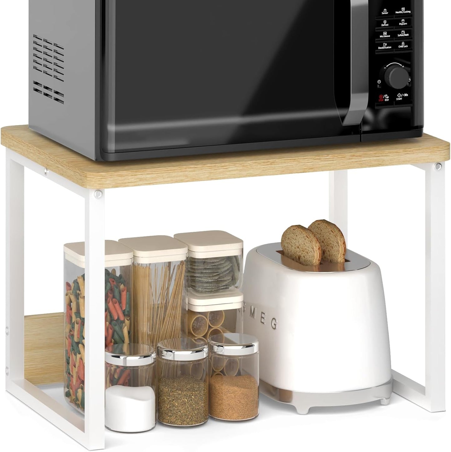 MTANK Microwave Stand – Kitchen Spice Rack Organizer Jar Organizer Stand for Countertop for Toaster, Jars, Cookware & Utensils|