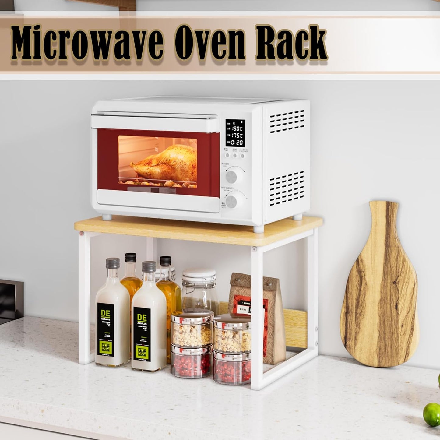 MTANK Microwave Stand – Kitchen Spice Rack Organizer Jar Organizer Stand for Countertop for Toaster, Jars, Cookware & Utensils|
