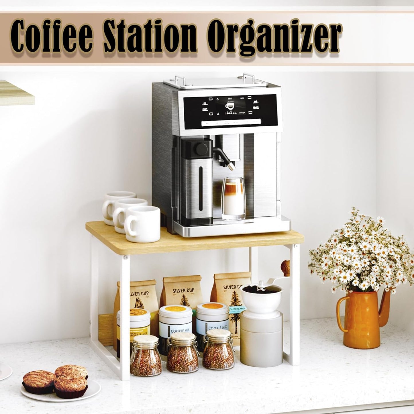 MTANK Microwave Stand – Kitchen Spice Rack Organizer Jar Organizer Stand for Countertop for Toaster, Jars, Cookware & Utensils|