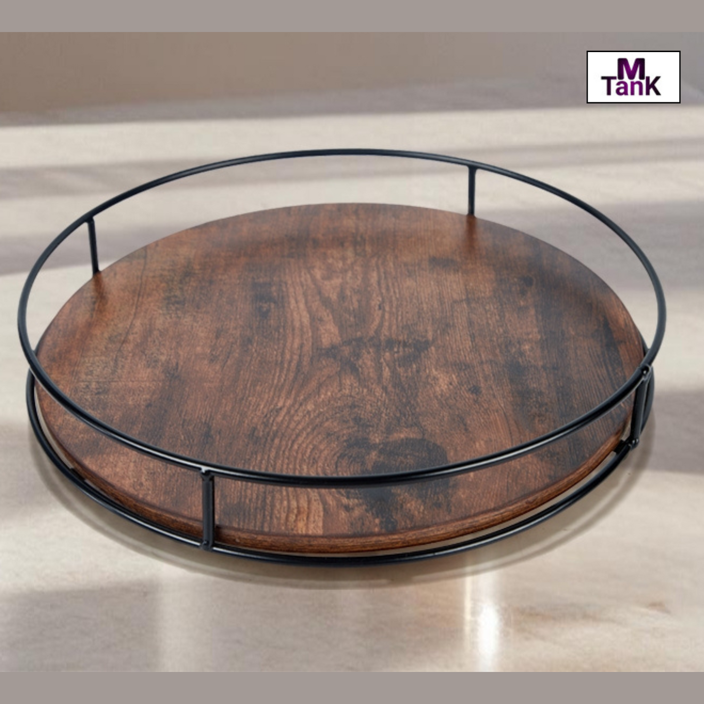 MTANK Lazy Susan Turntable Organizer – 12 Inch Wood & Metal Kitchen Storage Tray for Cabinet, Pantry & Tabletop Rotation|