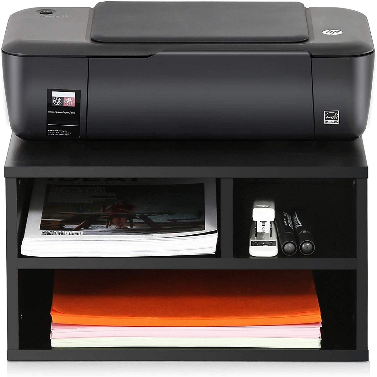 MTANK Wooden Black Printer Stand with 3 Storage Box | Work Desk Printer Stand for Office Work| (Printer)