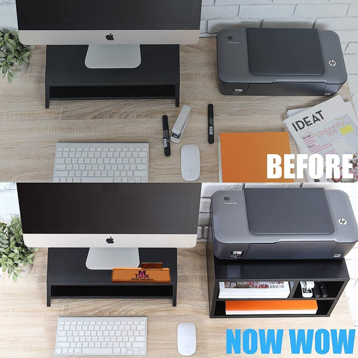 MTANK Wooden Black Printer Stand with 3 Storage Box | Work Desk Printer Stand for Office Work| (Printer)