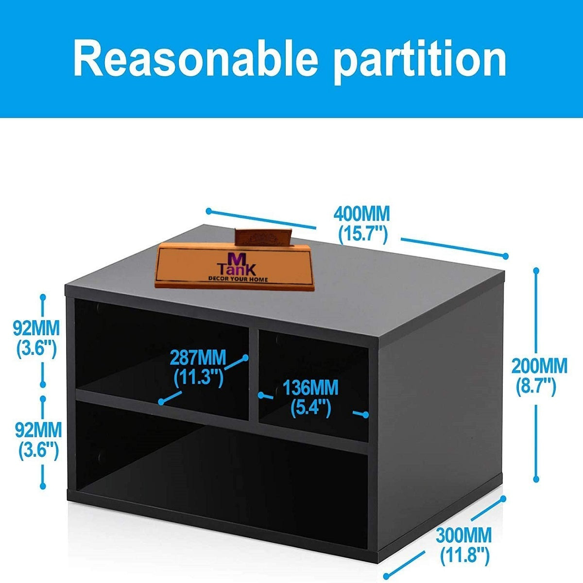 MTANK Wooden Black Printer Stand with 3 Storage Box | Work Desk Printer Stand for Office Work| (Printer)