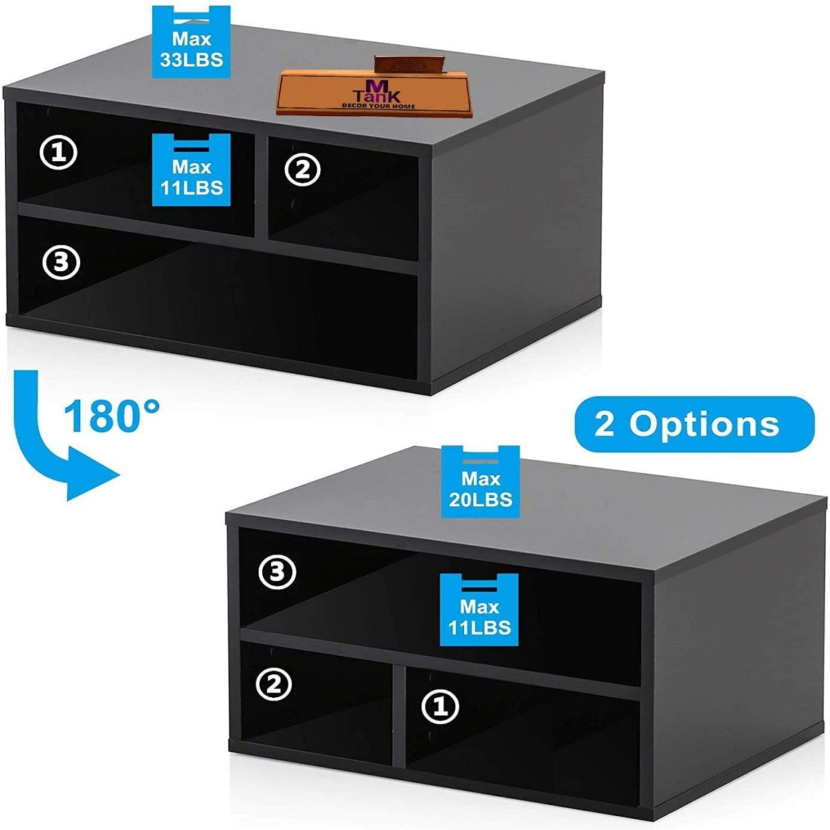 MTANK Wooden Black Printer Stand with 3 Storage Box | Work Desk Printer Stand for Office Work| (Printer)