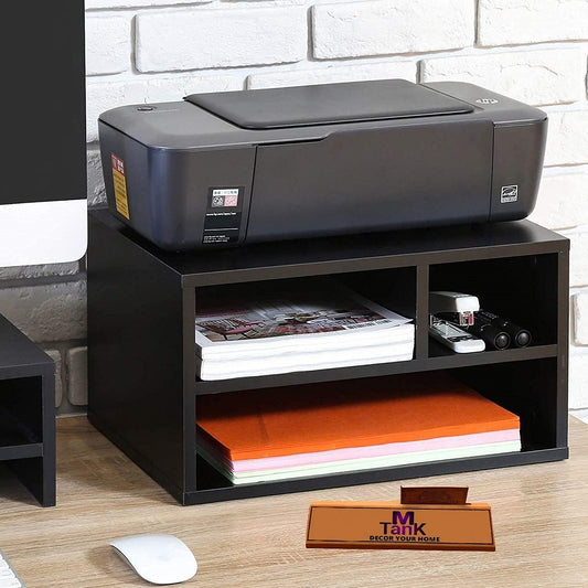 MTANK Wooden Black Printer Stand with 3 Storage Box | Work Desk Printer Stand for Office Work| (Printer)