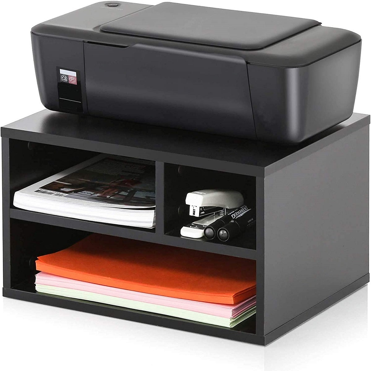 MTANK Wooden Black Printer Stand with 3 Storage Box | Work Desk Printer Stand for Office Work| (Printer)