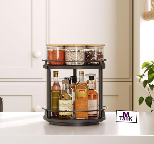 MTANK 2-Tier Rotating Spice Rack Organizer – 360° Rotating Rack for Kitchen Countertop for Jars, Bottles & Condiments||