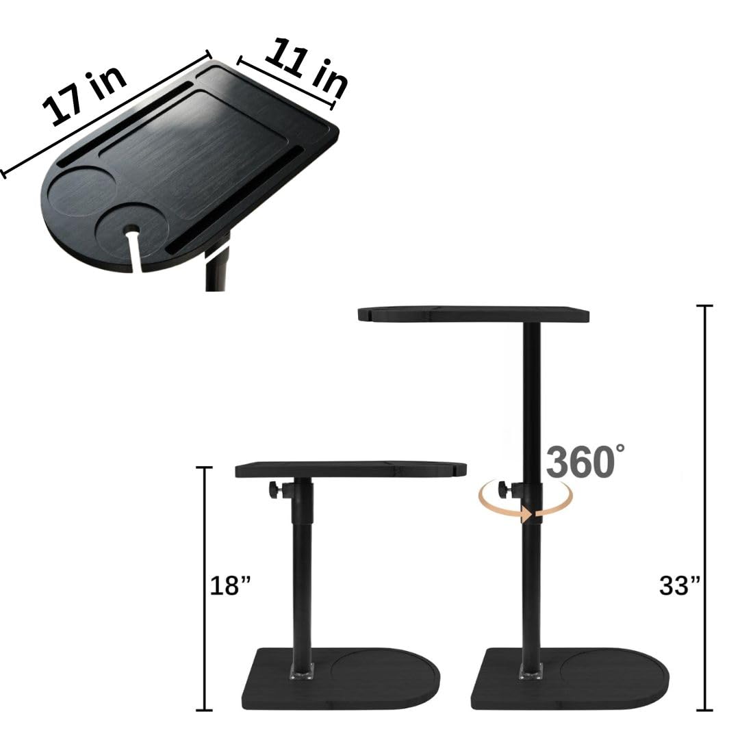 MTANK Couch Side Table| 360° Moving C-Shaped End Table| Slides Under Couch & Bed| (CNC)